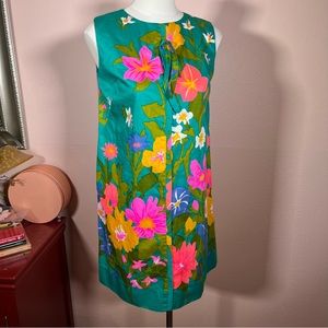 Vintage 60 70 Fancy That Hawaiian Floral Mod Sheath Mini Dress Kelly Green